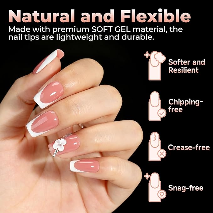 UNA GELLA Short Square Gel Nail Tips: 312pcs Square Fake Nails Pre-file Soft Gel Nails Tips for Full Cover Acrylic Nails False Nails12 Sizes Press on Nails for Nail Extensions Home DIY Salon