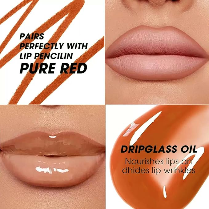 Mefyhtune Brown Lip Liner Lip Gloss Set, Waterproof Lip Kit with Lip Oil Lip Liner Pencil, Hydrating Long-Lasting Lipgloss Lip Pencil, High Pigment Non-Sticky lip liner Stain Lipliner (06# Brown)
