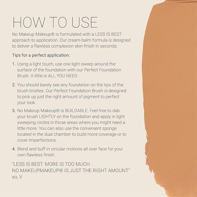 No Makeup Makeup Long-Lasting Lightweight Foundation & Brush Duo | Cruelty-Free, Fragrance-Free, Buildable, Transfer-Proof Makeup (Dark)