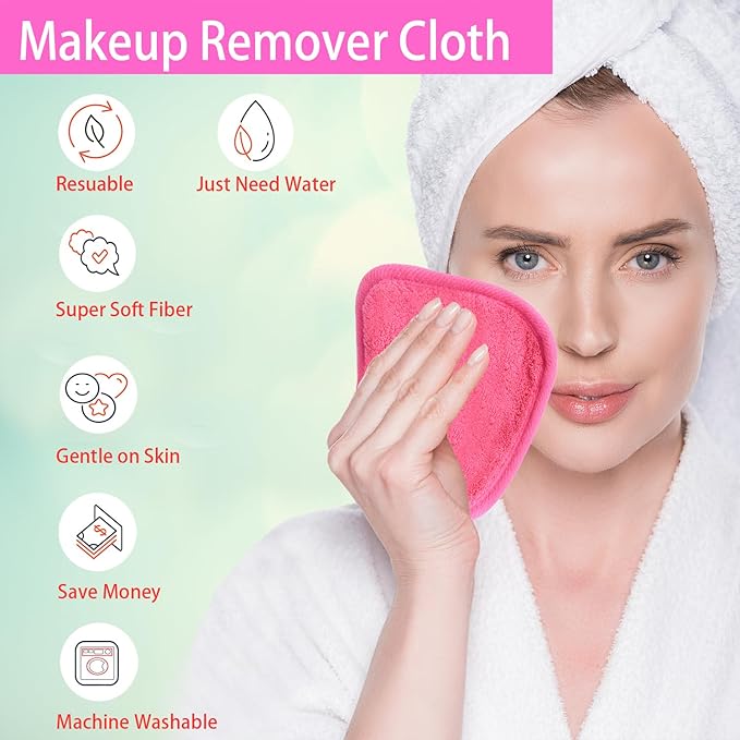 BloomSesame Makeup Remover Cloths for Face, Eye, Lips - Reusable Makeup Remover Pads Soft Microfiber Facial Cleansing Cloths 5 x 5 inch 6 Pack (Dark Pink)