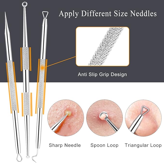 Boxoyx Pimple Popper Tool Kit - 6 Pcs Blackhead Remover Comedone Extractor Tool Kit with Metal Case for Quick and Easy Removal of Pimples, Blackheads, Zit Removing, Forehead, Facial and Nose(Silver)