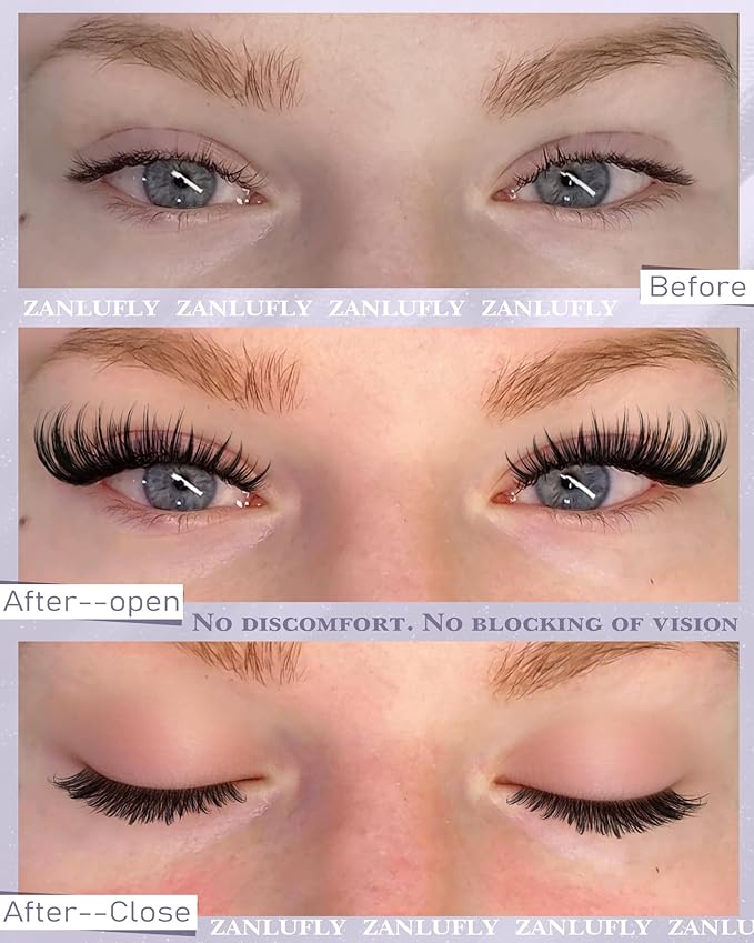 zanlufly Lash Clusters Eyelash Clusters Wispy Cluster Eyelash Extensions DIY Individual Lashes Natural Volume Lash Extension C Curly Cluster Lashes with Thin Band