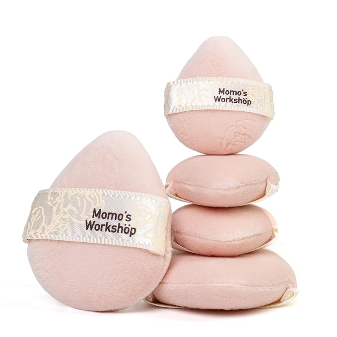 Pink Velvet Powder Puffs, Laser-Cut Rose Design, Dual-Sided, Travel Size & Wide M Size for Pressed Powder, Blush & Contour,5pcs Plush Puffs & Storage Case