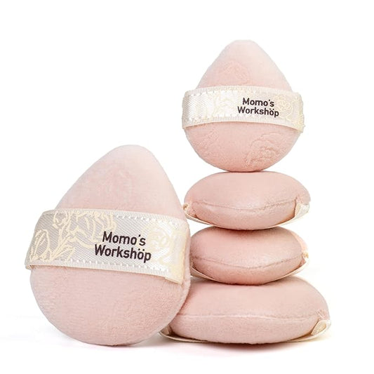 Pink Velvet Powder Puffs, Laser-Cut Rose Design, Dual-Sided, Travel Size & Wide M Size for Pressed Powder, Blush & Contour,5pcs Plush Puffs & Storage Case