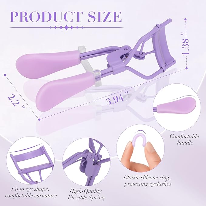 ODELY Eyelash Curler with Pads, Lash Curler 2 Pcs with 10 Extra Silicone Replacement Pads, Comfortable Grip for Effortless Curling – Eyelashes for The Perfect Eye Contour (Hyacinth Purple)