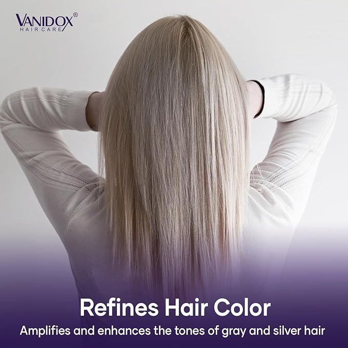 VANIDOX Brass Toning Purple Shampoo for Grey and Silver Hair, Infused with Purple Pigment, Sulfate Free Shampoo for Gray and Silver Hair (16 fl oz)