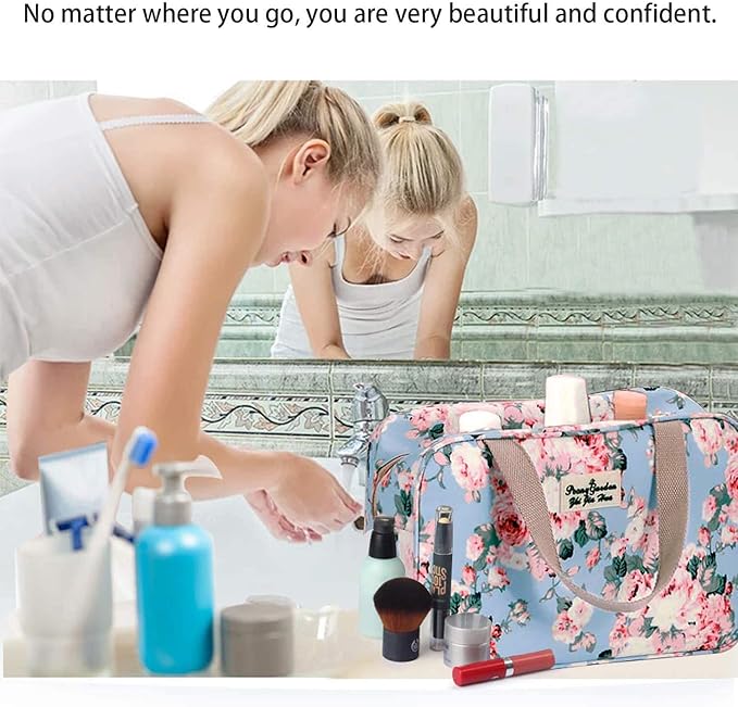 Hjkiopc Large Makeup Bag Toiletry Bag for Women Make Up Bag Cosmetic Bag Toiletries Bag Brush Bags for Traveling (Peony Flower)