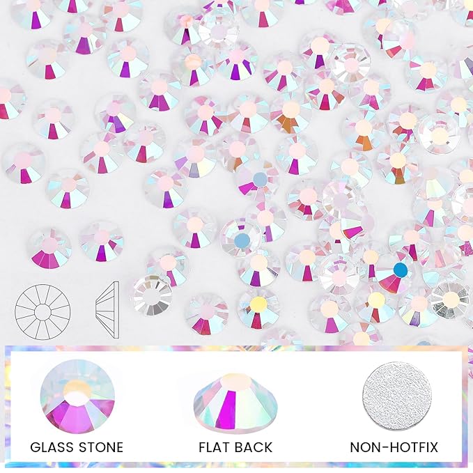 Novani Crystal Rhinestones, Flatback Loose Gemstones 1440pcs Glass Rhinestones for Clothes Shoes Crafts Makeup Nail Art and DIY Decorations(SS8, Transparent)