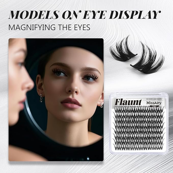 MissAiry Flaunt Lash Clusters Eyelash Cluster LengthLock Lash Cluster 16MM Wispy Lash Clusters Flora Cluster Lashes D Curly Eyelash Extensions Wet Look Natural Eyelashes Clusters(Flaunt 16MM)