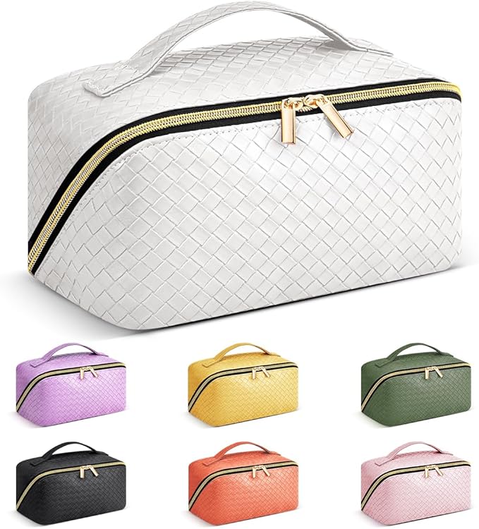 Personalized Makeup Bag, Valentine’s Day Gifts for Girl, Preppy Plaid Leather Cosmetic Travel Bag for Women, Travel Toiletry Organizer, Large Capacity Stuff Bag, Cute Cosmetic Pouch Skincare Bag