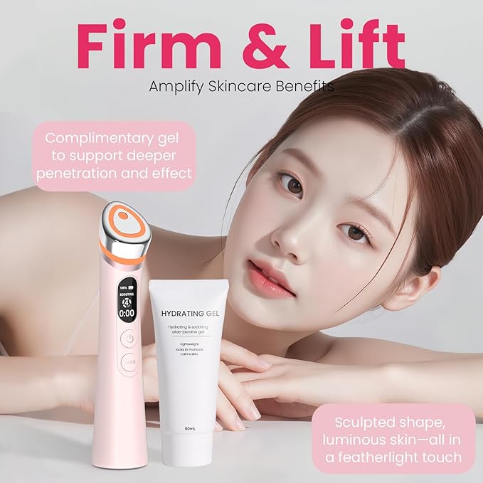 Face Lift Device – 8 in 1 Skin Tightening and Lifting, LED Light Therapy for Wrinkles, Korean Skin Care, Spa-Grade Facial Massager Lifting & Firming Beauty Massager (Pink)