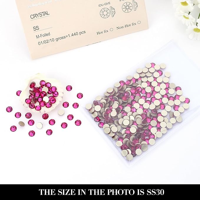 Novani Fuchsia Rhinestones 288pcs Flat Back Round Rhinestone Style 2088 Sparkly Crystal Gemstones for Nail Art and Crafting SS30,6.4-6.6mm