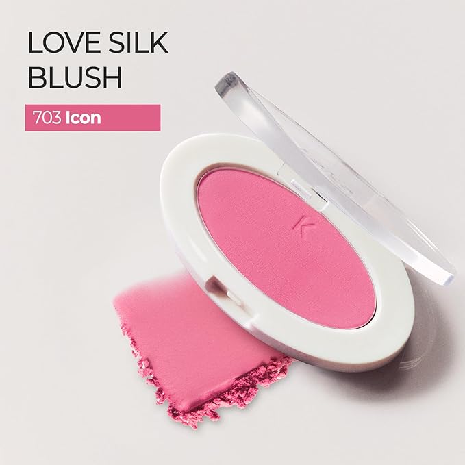 Laka Love Silk Blush, Radiant Powder Blush, Silky, Buildable Color with a Natural Glow, Long Lasting, Moisturizing Formula for a Fresh, Flushed Look, K-Beauty (#703 Icon)