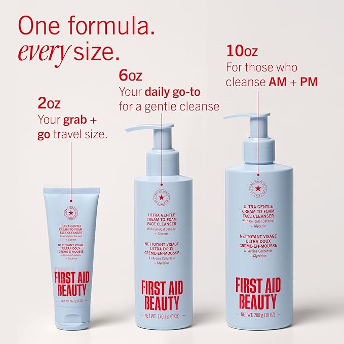 First Aid Beauty Ultra Gentle Cream-to-Foam Facial Cleanser – Makeup Removing Face Cleanser - Face Wash with Colloidal Oatmeal & Glycerin, for Sensitive, Acne & Blemish-Prone Skin, 10 oz