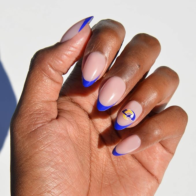Glamnetic x Fanatics Press On Nails - Los Angeles Rams | Short Almond Fake Nails, NFL Rams Blue French Tips, Football Nails, Salon-Quality | 15 Sizes - 30 Nail Kit with Glue