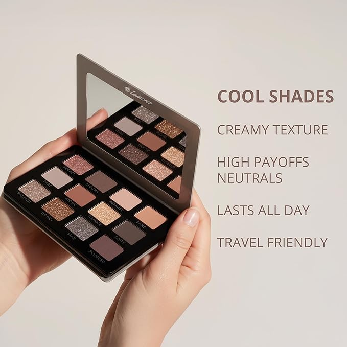 Lamora Attraction Eyeshadow Palette - 12 Soft Brown Shadows, Multi-Use Eye Makeup Palette with Matte & Shimmer Finishes, Ultra-Blendable Everyday Neutrals, Long-lasting Wear, Travel Makeup with Mirror