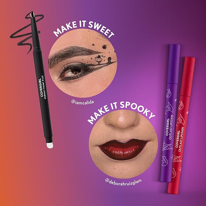 CoverGirl Outlast, Spider's Web, Lipstain Halloween Limited Edition, Transfer-Proof, Non-Drying, Lightweight, Buildable, 0.05oz