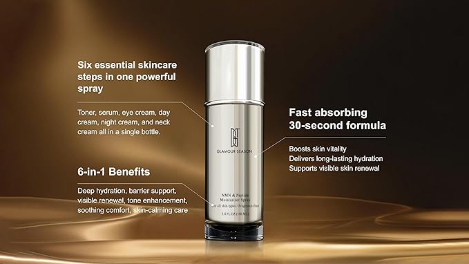 Glamour Season NMN & Peptide Moisturizer Spray, Fragrance-Free Hydrating Facial Mist, Lightweight Skin Moisturizing & Refreshing Spray for Daily Skincare (100ML,Pack of 1)