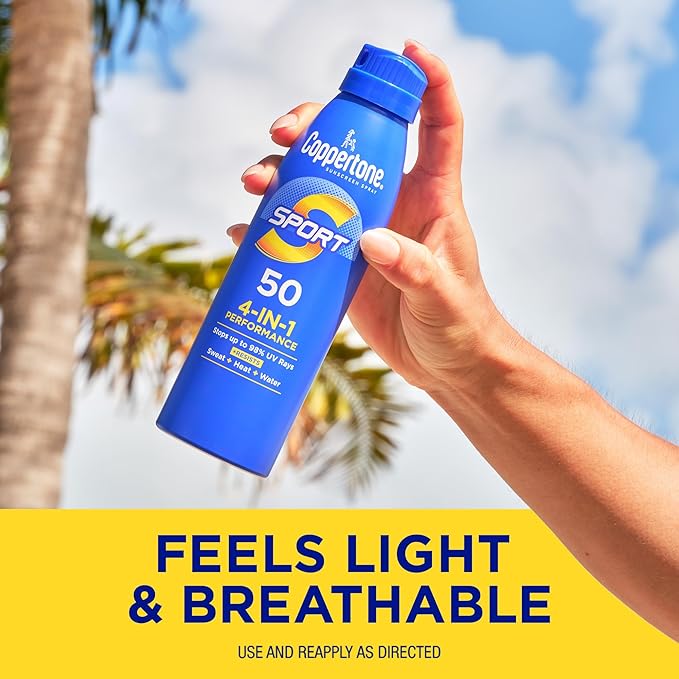 Coppertone Sport Sunscreen Spray SPF 50, Water Resistant Spray Sunscreen Pack, 5.5 Oz, Pack of 2 (Packaging May Vary)