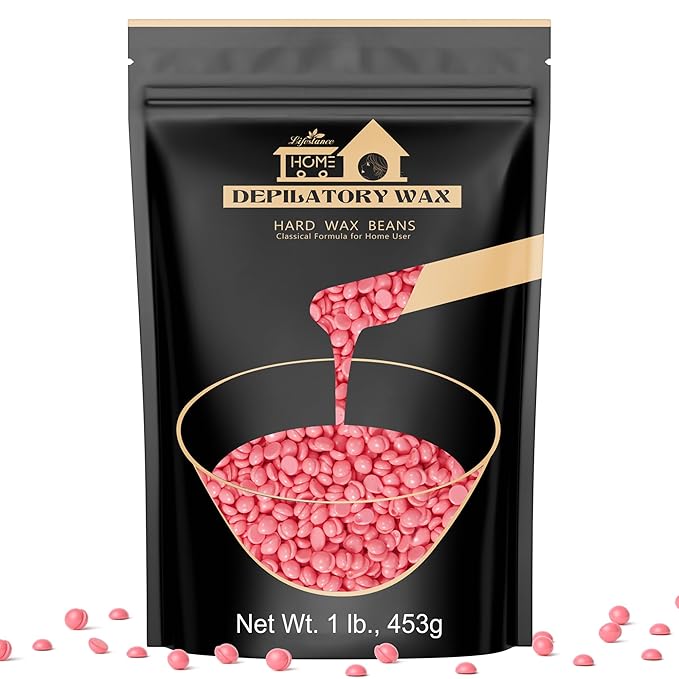 Hard Wax Beans Hair Removal Kit, Lifestance Hard Wax Kit Delilatory Wax Beads for Facial, Brazilian Bikini, Underarms, Back and Chest, Legs At Home Waxing 1lb Pink Wax Refill