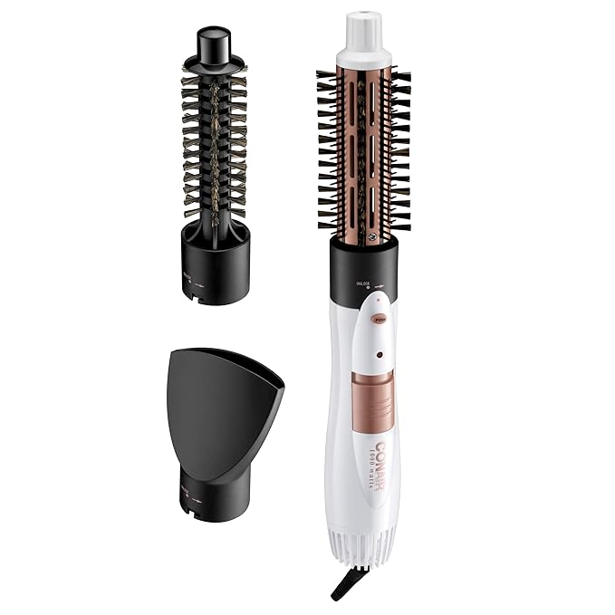 Conair Double Ceramic 3-in-1 Hot Air Brush, 1000W, Interchangeable 1¼" Thermal & ¾” Boar Bristle Attachments for Voluminous Curls & Straight Styles, Hot Air Brush for Fine & Thick Hair (Pack of 4)