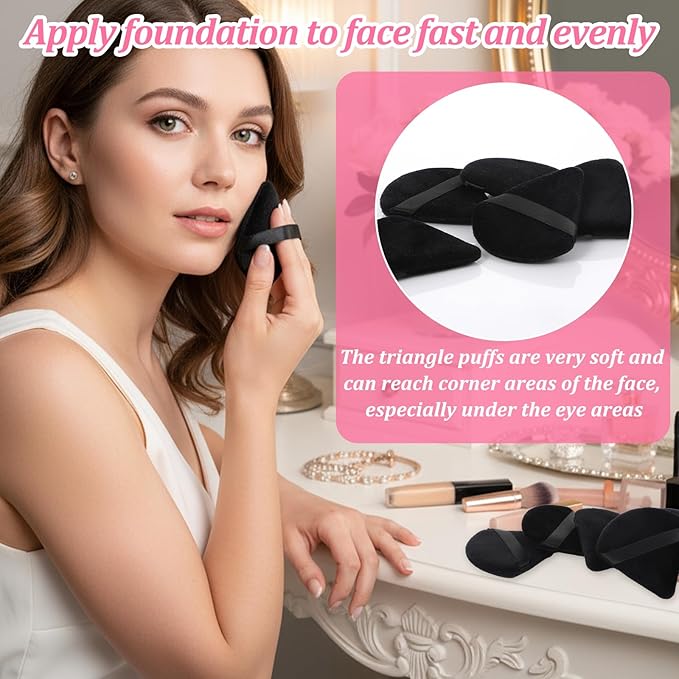 Molain 150 Pcs Triangle Powder Puffs, Soft Makeup Puffs Wet & Dry Use Cosmetic Sponge Applicators for Loose Powder Foundation Face Body(Black)