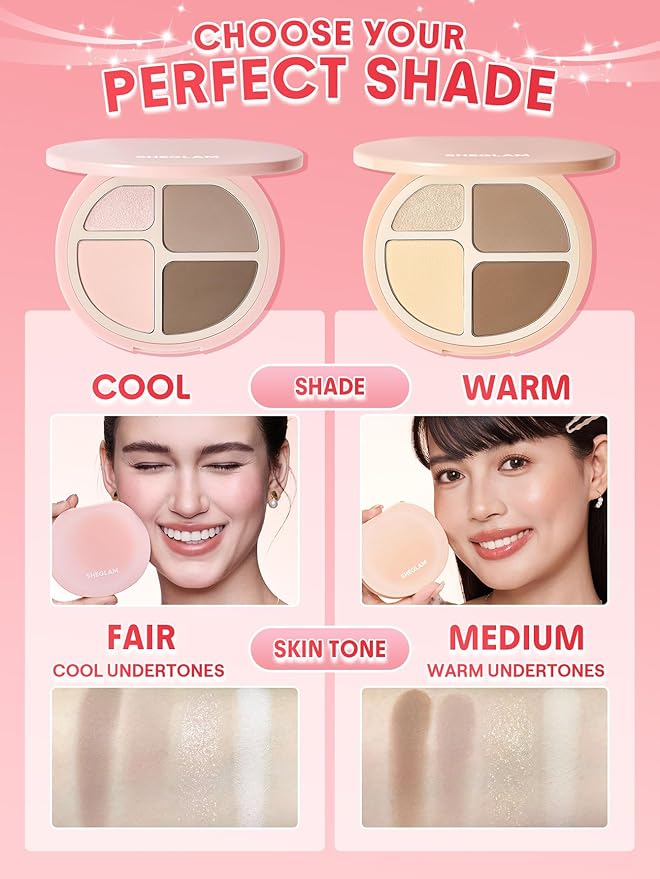 SHEGLAM Hypersculpt Highlight & Contour Palette 4 Shades 2-IN-1 Face Shimmer Highlighter and Matte Contour Bronzer-Warm