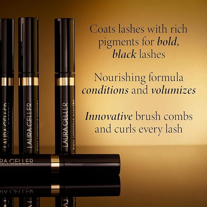 LAURA GELLER NEW YORK Kajal Longwear Mascara - Lengthening, Defining, Curling, Buildable Formula Eye Makeup - Innovative Curling Brush - 1 count