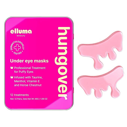 Elluma Beauty Under Eye Patches 12 Pairs of Themed Hydrogel Eye Gel Pads - For Puffy Eyes and Dark Circles, Under Eye Bags, Wrinkles - Hungover Set with Menthol & Taurine