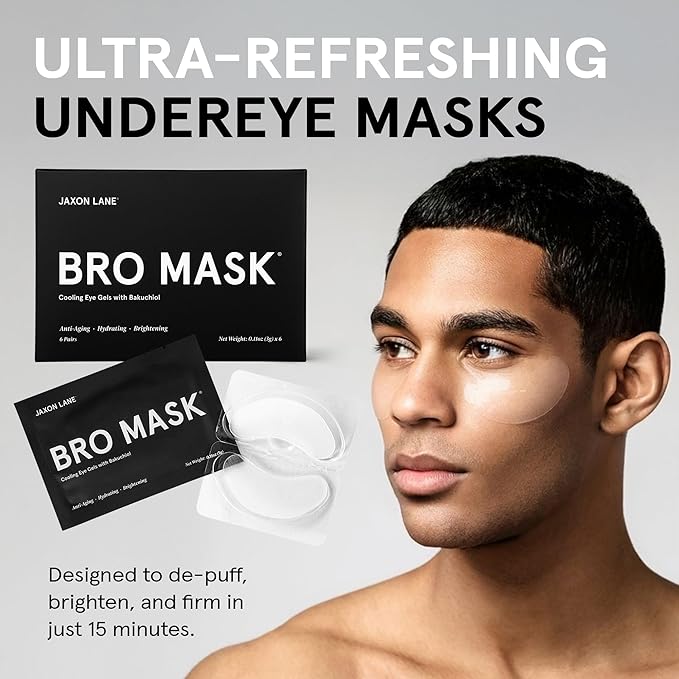 BRO MASK Under Eye Patches for Men with Hydrogel (6 pairs) - Anti-Aging Korean Eye Masks for Dark Circles and Puffiness - Puffy Under Eye Treatment - Perfect Skin Care for Men