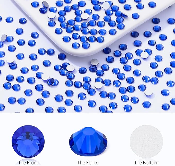 Meibite Sapphire Flatback Rhinestones, Glass Rhinestones for Nail Art and Craft, Glue Fix, Loose Crystal Gemstones(Blue, SS12, 1440pcs, 2.9-3.0mm)
