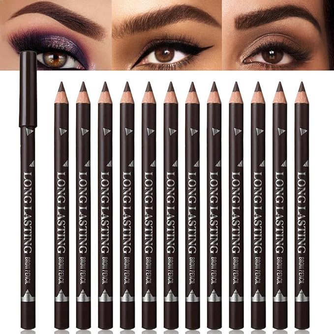 Eyebrow Pencils for Women, 12Pcs Hard-Core Wooden Eye Brow Eye Liner Pen for Beginner Makeup, Waterproof & Sweat-Proof (12Pcs-Dark Brown-Eyebrow Pencils)