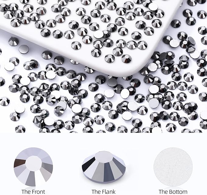Meibite Black Hematite Flatback Rhinestones, Glass Rhinestones for Nail Art and Craft, Glue Fix, Loose Crystal Gemstones(Black Hematite, SS4, 1440pcs, 1.5-1.7mm)