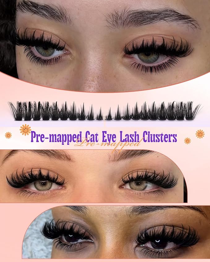 80D Lash Clusters with Spikes Unique Spiky Cat Eye Lashes Fairy Anime Eyelash Clusters Wispy Manga Cluster Eyelash Extensions 9-18mm 120Pcs Natural Volume Individual Lashes Ultra-Thin Band