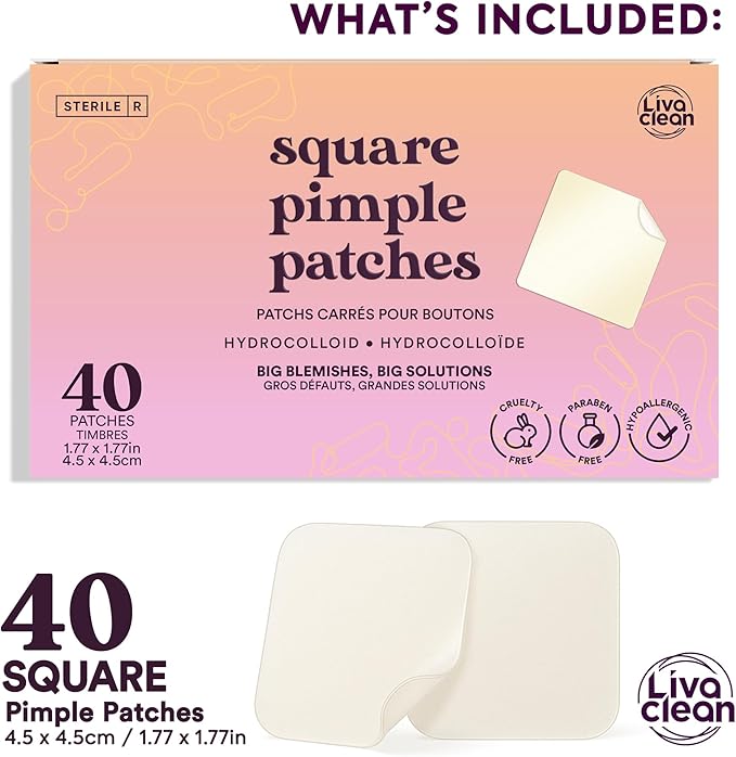 Livaclean 40CT Large Pimple Patches for Face - Big Pimple Patches Large Hydrocolloid Patch for Blemishes - Body Nose Forehead Chin Acne Patch - XL Zit Stickers