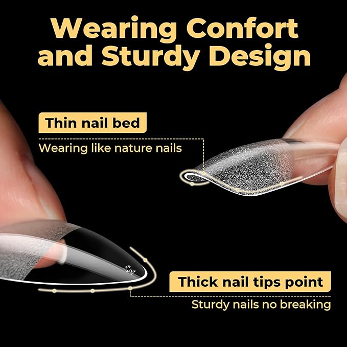 UNA GELLA Medium Stiletto Gel Nail Tips 600Pcs, Medium Stiletto Press on Nails Almond Shape Pre Etched Full Cover Soft Gel Nails Tips for Nail Extensions DIY Art Salon 12 Sizes at Home