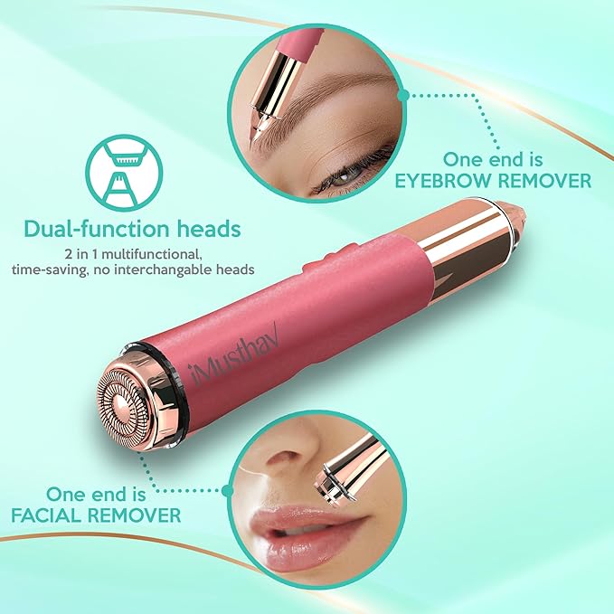 iMusthav 2 in 1 Eyebrow and Facial Hair Remover for Women Painless Electric Razor Epilator Trimmer Shaver with 18K Gold-Plated, USB Rechargeable, 360° LED for Flawless Eyebrow and Face Hair Removal