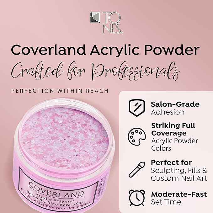 Tones Coverland Acrylic Nail Powder "Vacation Mode" - Limited Edition Acrylic Powder for Nail Design, Sculpting, and Masking Nail Bed Imperfections - Professional Acrylic Nail Supplies - (1.5 Oz)