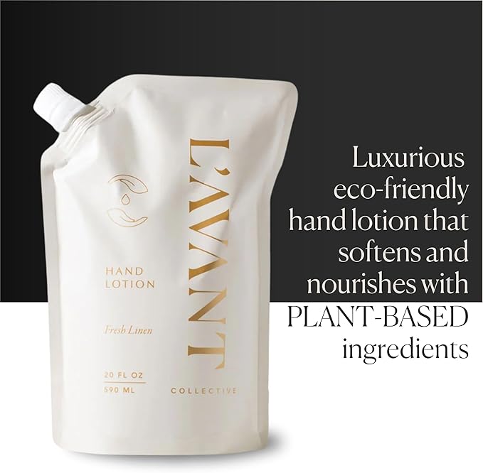 L'AVANT Collective Luxury Hand Lotion Refill - Fresh Linen High Performing Moisturizing Hand Cream for Dry, Cracked Hands Fragrance - Shea Butter Heal & Restore Softens Skin Fresh Linen 20 Oz