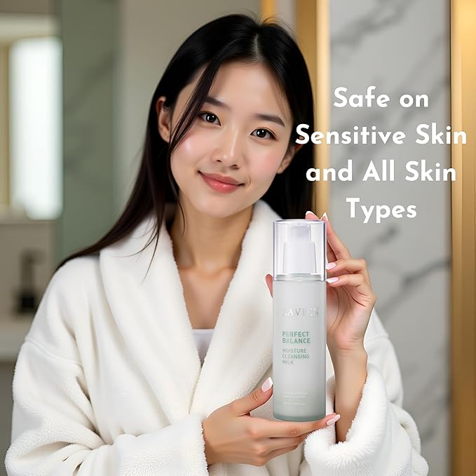 LAVIEN Perfect Balance Moisture Cleansing Milk - Milk-Type, Mugwort Facial Cleanser, Makeup Remover - Non Irritating, Suiteable for All Skin Types, Men and Women - 5.97 Fl Oz (150ml) Bottle