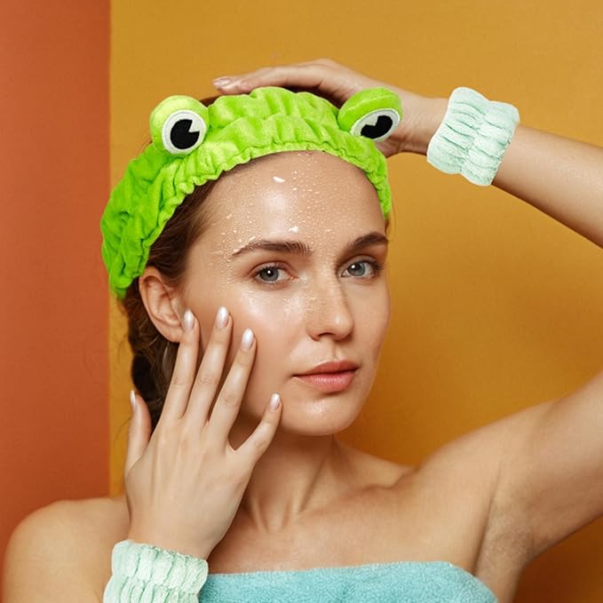 Yaqulen 7 Pcs Spa Set, Facial Spa Headband and Wristband Set, Skincare Headband, College Style Girl Gift, Hair Accessories for Women and Girls (Green) ﻿