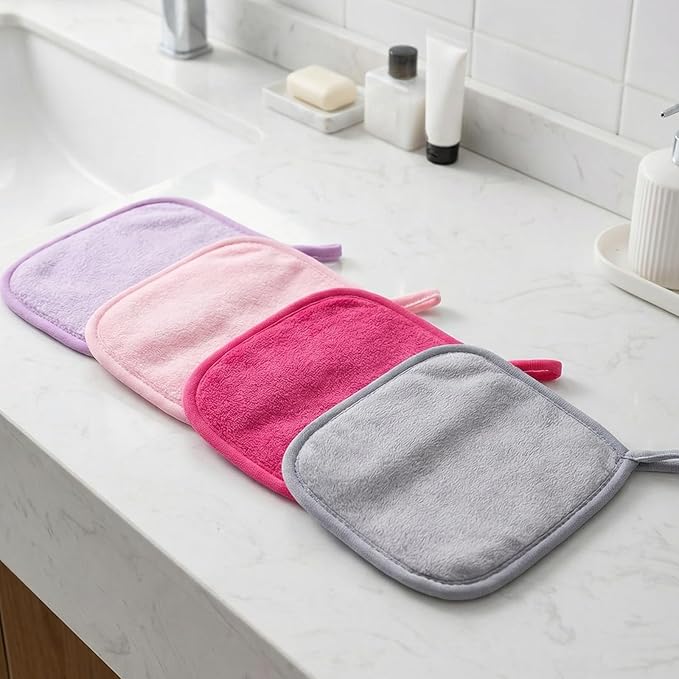 15 Pcs Makeup Remover Cloths, Reusable Makeup Remover Pads Towels, Soft Microfiber Face Washcloth, Cleansing Cloths for Women Men All Skin Daily & Travel Use