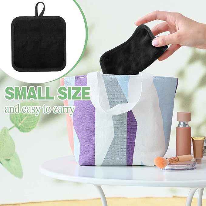 32 Pcs Makeup Remover Pads 5 x 5 Inch Soft Reusable Cloths for Eye Face Cloth Microfiber Washable Makeup Remover Towel Removal Cleaning Cloth for Women(Black)