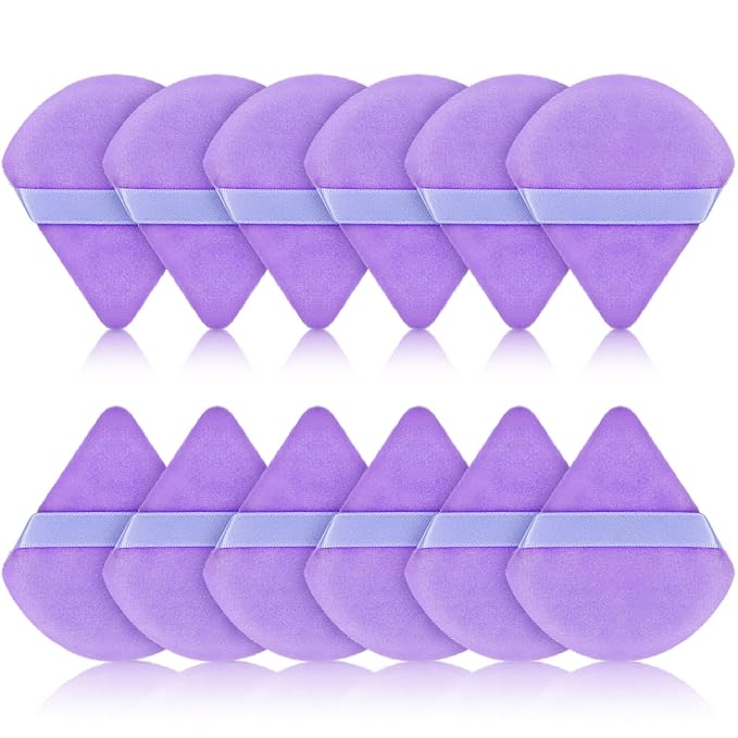 Maitys 12 Pcs Powder Puff Triangle for Face Makeup Cosmetic Loose Powder Puff Velour Soft Body Washable Reusable Foundation Sponge Wet Dry Makeup Tool for Women(Small,Purple)