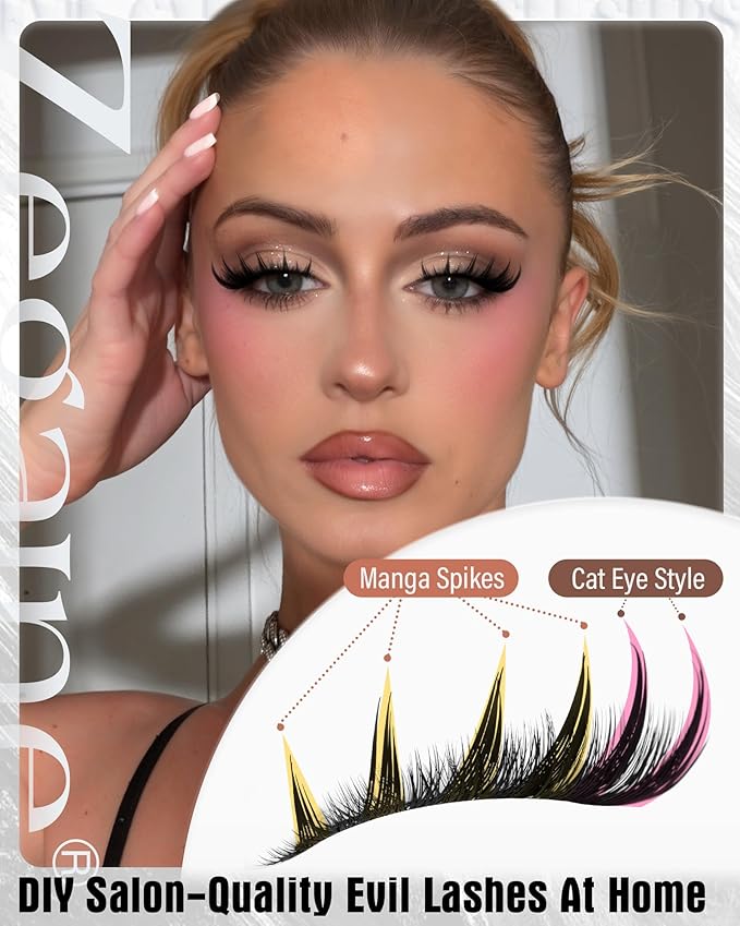 Cat Eye Lash Clusters With Spikes Eyelash Clusters Cat Eye Clusters Eyelash Extensions Wispy Lashes Clusters Anime Pre-Mapped Lash Clusters C-Curly Manga Left&Right Individual Lashes 6-18MM by Zegaine