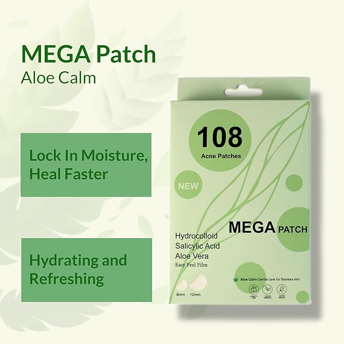 Fast Acting Pimple Patches with Hydrocolloid, Saycilic Acid and Aloe Vera | 108 ct (60 x 8mm + 48 x 12mm) | Reduces Spot Risk | Invisible Acne Patches | Treatment for Zits, Blemishes, Acne & Pimples.