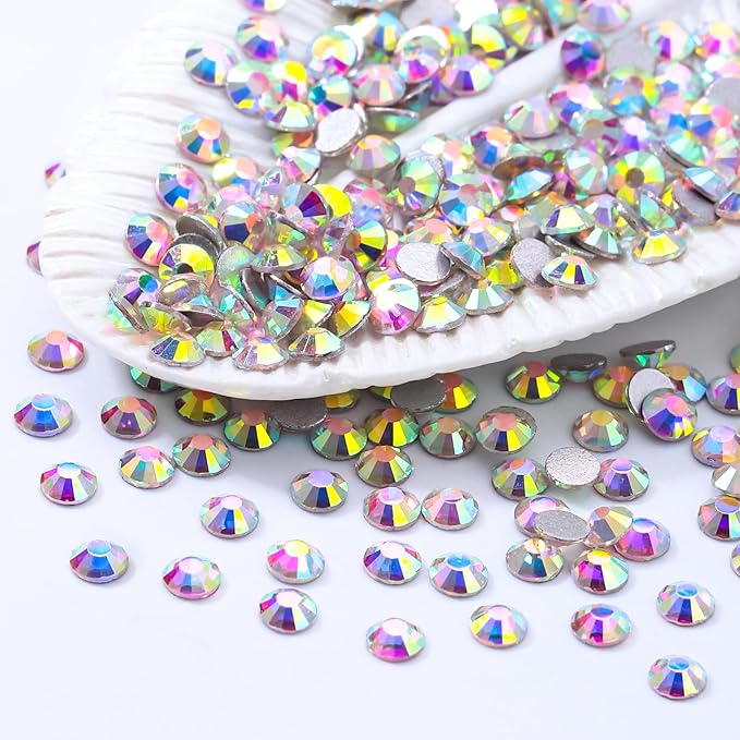 Meibite Crystal AB Flatback Rhinestones, Glass Rhinestones for Nail Art and Craft, Glue Fix, Loose Crystal Gemstones(Crystal AB, SS20, 1440pcs, 4.6-4.8mm)