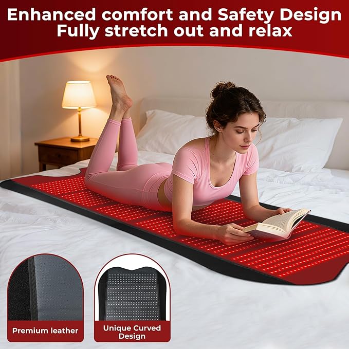 Red Light Therapy Mat for Body, 76.8''x 39.4'' Red Light Therapy Blanket, 1260pcs 2 in 1 LEDs (660nm & 850nm), Premium Leather, 3 Modes & Adjustable Timer