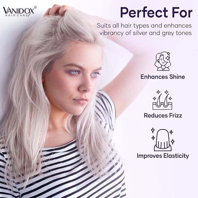 VANIDOX Sulfate Free Brass Toning Purple Shampoo and Conditioner Set for Grey and Silver Hair, Moisturizing & Color-Safe, Enhances Shine & Brightness, Made in USA (16 fl oz each)