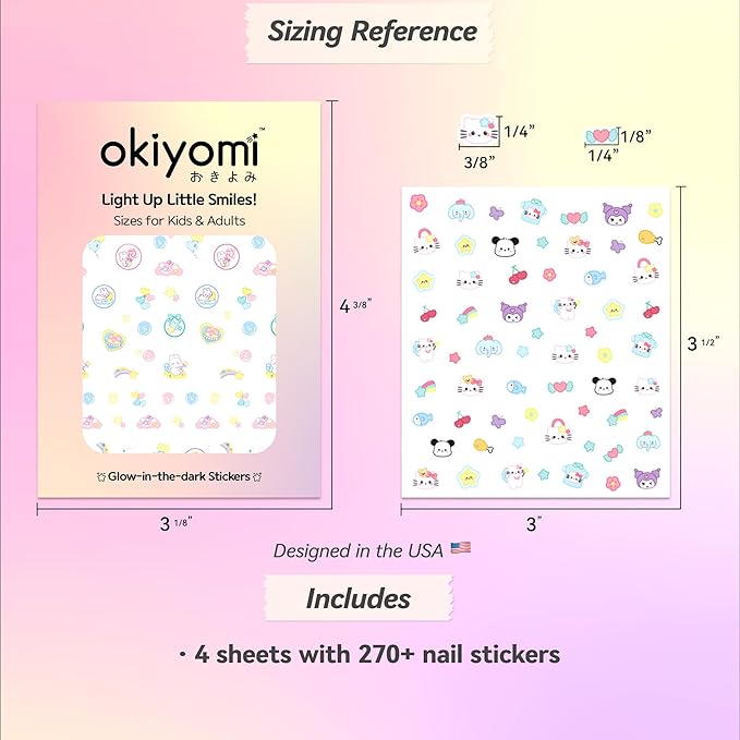 4 Sheets of 3D Nail Stickers - 274 Cute Nail Decals - Embossed Nail Stickers for Kids | Kawaii Theme - Stars, Hearts, Bunny, Pink Bear, Puppy, Cats | Glow in The Dark